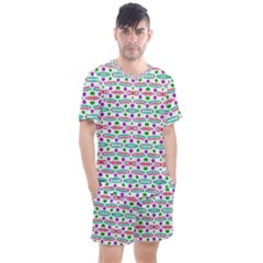 Retro Purple Green Pink Pattern Men s Mesh Tee And Shorts Set