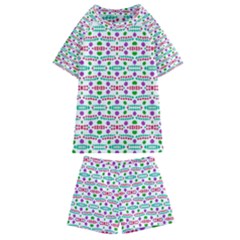 Retro Purple Green Pink Pattern Kids  Swim Tee And Shorts Set by BrightVibesDesign