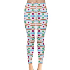 Retro Pink Green Blue Orange Dots Pattern Leggings  by BrightVibesDesign