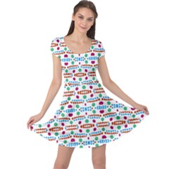 Retro Pink Green Blue Orange Dots Pattern Cap Sleeve Dress by BrightVibesDesign