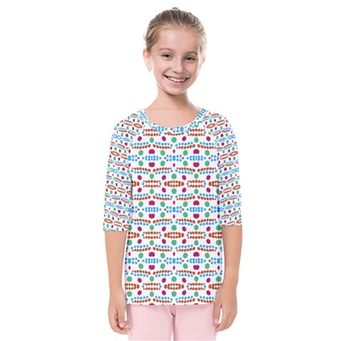 Retro Pink Green Blue Orange Dots Pattern Kids  Quarter Sleeve Raglan Tee by BrightVibesDesign