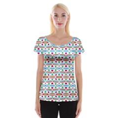 Retro Pink Green Blue Orange Dots Pattern Cap Sleeve Top by BrightVibesDesign