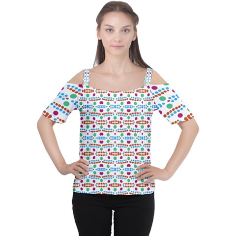 Retro Pink Green Blue Orange Dots Pattern Cutout Shoulder Tee by BrightVibesDesign