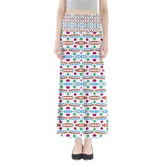 Retro Pink Green Blue Orange Dots Pattern Full Length Maxi Skirt by BrightVibesDesign