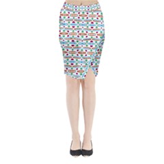 Retro Pink Green Blue Orange Dots Pattern Midi Wrap Pencil Skirt by BrightVibesDesign