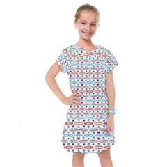 Retro Pink Green Blue Orange Dots Pattern Kids  Drop Waist Dress by BrightVibesDesign