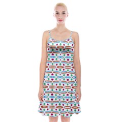 Retro Pink Green Blue Orange Dots Pattern Spaghetti Strap Velvet Dress by BrightVibesDesign