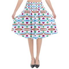 Retro Pink Green Blue Orange Dots Pattern Flared Midi Skirt