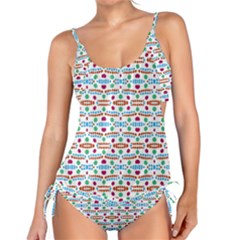 Retro Pink Green Blue Orange Dots Pattern Tankini Set by BrightVibesDesign