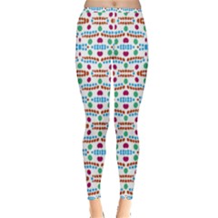 Retro Pink Green Blue Orange Dots Pattern Inside Out Leggings by BrightVibesDesign