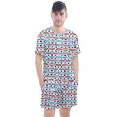 Retro Pink Green Blue Orange Dots Pattern Men s Mesh Tee And Shorts Set