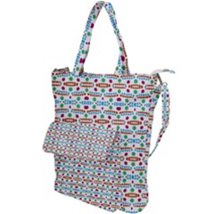 Retro Pink Green Blue Orange Dots Pattern Shoulder Tote Bag by BrightVibesDesign