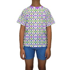 Retro Blue Purple Green Olive Dot Pattern Kids  Short Sleeve Swimwear by BrightVibesDesign