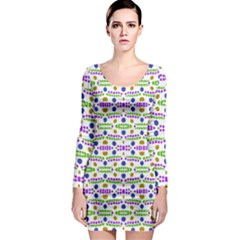 Retro Blue Purple Green Olive Dot Pattern Long Sleeve Bodycon Dress by BrightVibesDesign