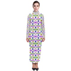 Retro Blue Purple Green Olive Dot Pattern Turtleneck Maxi Dress