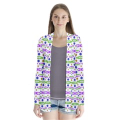 Retro Blue Purple Green Olive Dot Pattern Drape Collar Cardigan by BrightVibesDesign