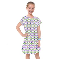 Retro Blue Purple Green Olive Dot Pattern Kids  Drop Waist Dress by BrightVibesDesign