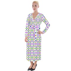 Retro Blue Purple Green Olive Dot Pattern Velvet Maxi Wrap Dress