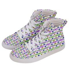 Retro Blue Purple Green Olive Dot Pattern Men s Hi-top Skate Sneakers by BrightVibesDesign