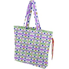 Retro Blue Purple Green Olive Dot Pattern Drawstring Tote Bag