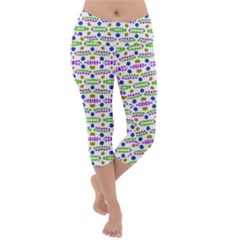 Retro Blue Purple Green Olive Dot Pattern Lightweight Velour Capri Yoga Leggings by BrightVibesDesign