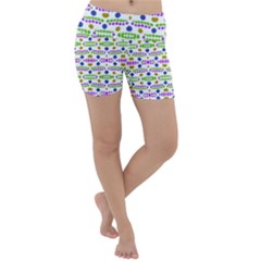 Retro Blue Purple Green Olive Dot Pattern Lightweight Velour Yoga Shorts by BrightVibesDesign