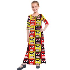 Angry Face Kids  Quarter Sleeve Maxi Dress by ArtworkByPatrick