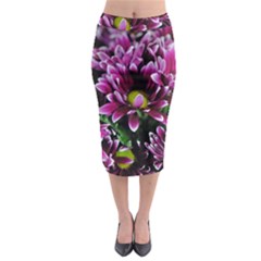 Maroon And White Mums Midi Pencil Skirt by bloomingvinedesign