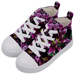 Maroon And White Mums Kid s Mid-top Canvas Sneakers by bloomingvinedesign