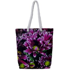 Maroon And White Mums Full Print Rope Handle Tote (small) by bloomingvinedesign