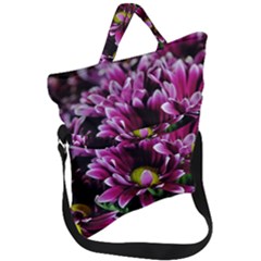 Maroon And White Mums Fold Over Handle Tote Bag by bloomingvinedesign