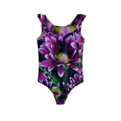 Maroon And White Mums Kids  Frill Swimsuit