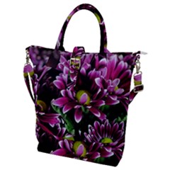 Maroon And White Mums Buckle Top Tote Bag