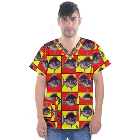 Fish-1 Men s V-neck Scrub Top by ArtworkByPatrick