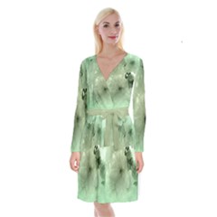 Wonderful Flowers In Soft Colors Long Sleeve Velvet Front Wrap Dress by FantasyWorld7