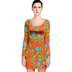 Background Texture Seamless Flowers Long Sleeve Velvet Bodycon Dress