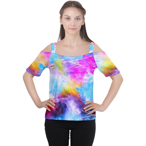 Background Drips Fluid Colorful Cutout Shoulder Tee by Sapixe