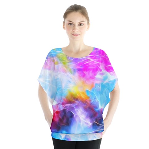 Background Drips Fluid Colorful Batwing Chiffon Blouse by Sapixe