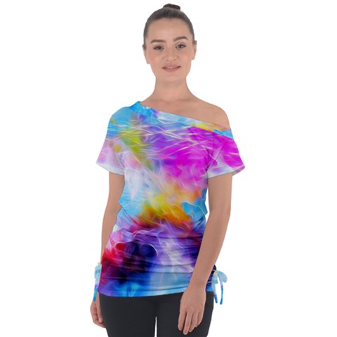 Background Drips Fluid Colorful Tie-up Tee by Sapixe