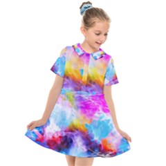 Background Drips Fluid Colorful Kids  Short Sleeve Shirt Dress