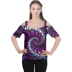 Fractal Background Swirl Art Skull Cutout Shoulder Tee