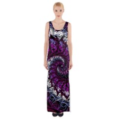 Fractal Background Swirl Art Skull Maxi Thigh Split Dress by Sapixe