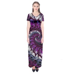 Fractal Background Swirl Art Skull Short Sleeve Maxi Dress by Sapixe