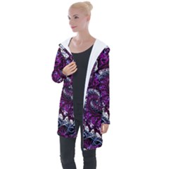 Fractal Background Swirl Art Skull Longline Hooded Cardigan