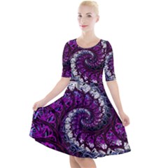 Fractal Background Swirl Art Skull Quarter Sleeve A-line Dress by Sapixe