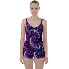 Fractal Background Swirl Art Skull Tie Front Two Piece Tankini by Sapixe