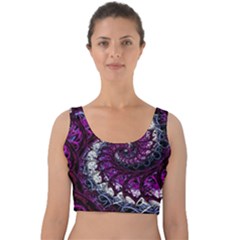 Fractal Background Swirl Art Skull Velvet Crop Top by Sapixe