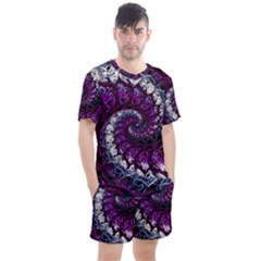 Fractal Background Swirl Art Skull Men s Mesh Tee And Shorts Set