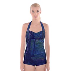 Beeches Tree Forest Beech Shadows Boyleg Halter Swimsuit  by Sapixe