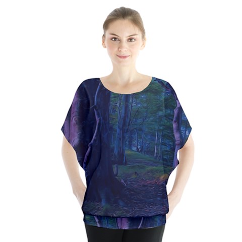 Beeches Tree Forest Beech Shadows Batwing Chiffon Blouse by Sapixe